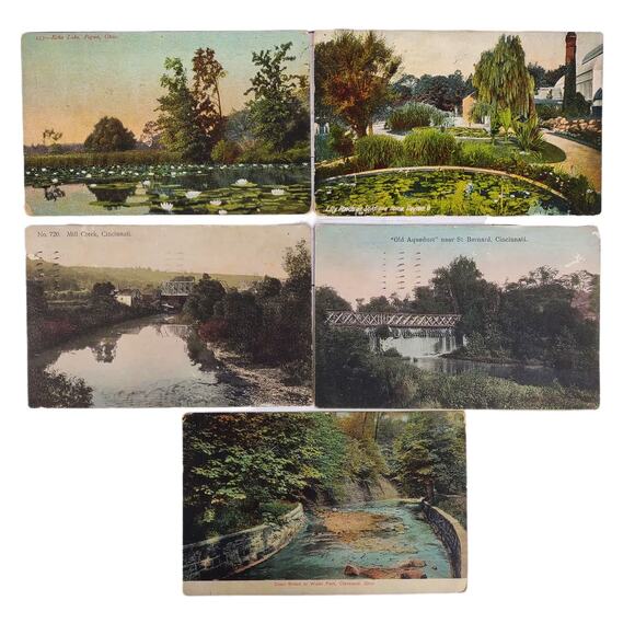 Set of 5 1908-09 OHIO Lithograph Postcards, Cincinnati Dayton Cleveland Rivers+ - Picture 1 of 2